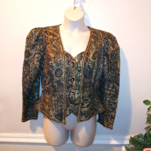 Vintage Jackets & Blazers - Vintage 1980's Sparkly Gold Brocade Medieval/Steampunk Style Jacket